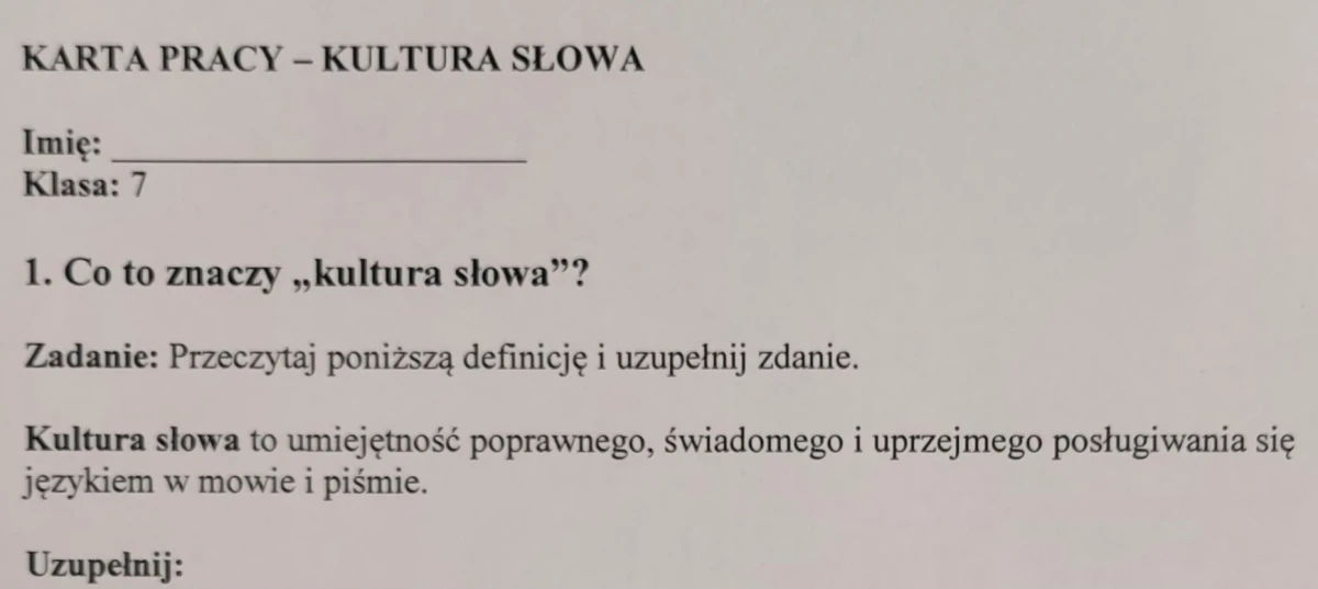 Karta pracy - Kultura słowa